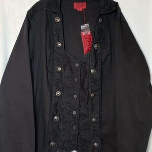 Tripp NYC Jacket NWT Band Military Skull Steam Punk Goth Industrial Denim Coat S
